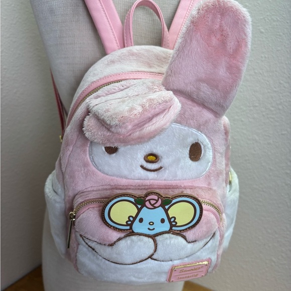Loungefly Sanrio My Melody & Flat Mouse Plush Mini Backpack Pink Sherpa Kawaii - Picture 3 of 16